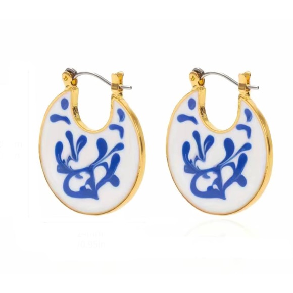 Chinoiserie Blue and White Earrings - Picture 1 of 2